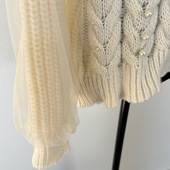 White Cowl Neck Cable Knit Sweater - Picture 6 of 8
